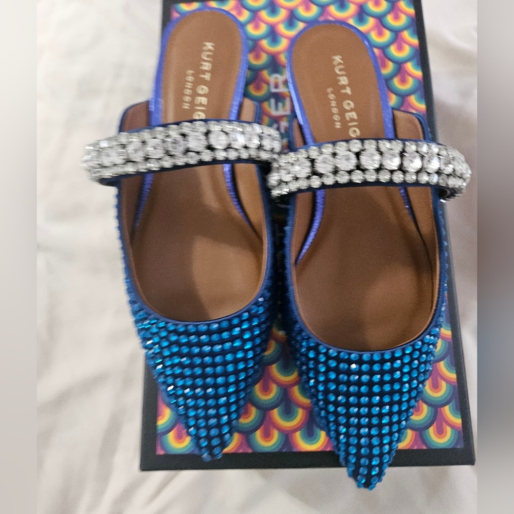 Kurt Geiger Blue and Silver Heels with Shimmering Embellishments